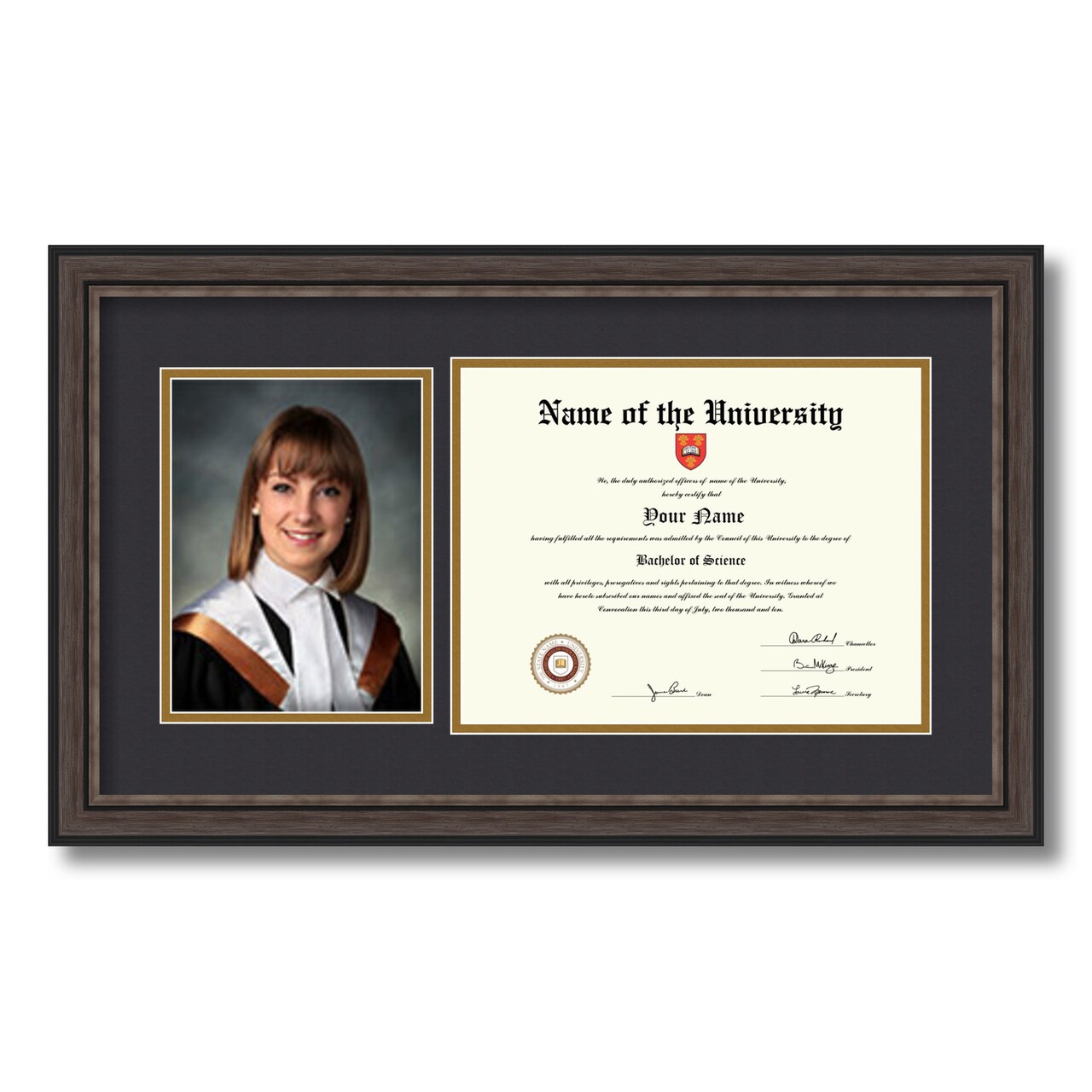 ArtToFrames 8.5x11 inch Diploma Frame with 6" x 8" Inch Image Opening - Framed with Black and Gold Mats, Comes with Regular Acrylic and Sawtooth Hanger for Wall Hanging (DT-8.5x11)